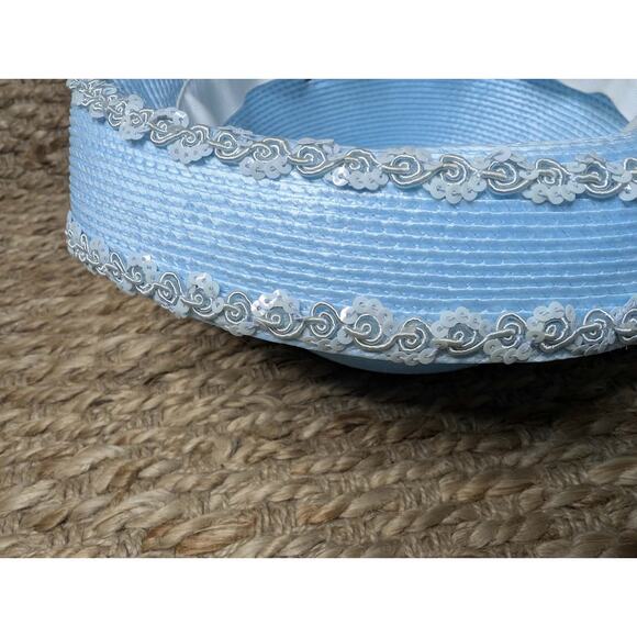 NEW! Deborah New York Light Blue Straw Derby Hat Fashion Church One Size main image 11